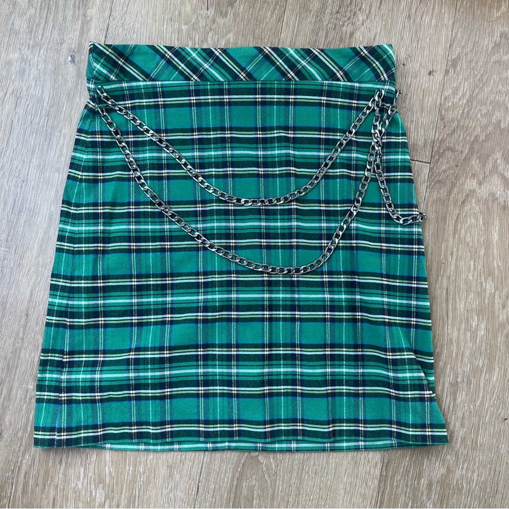 Zara Tartan Plaid Mini Skirt with Chain